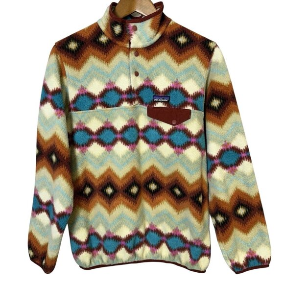 PATAGONIA Synchilla Snap-T Pullover Fleece Timber Twist Aztec Print Women M Snap - Picture 2 of 8